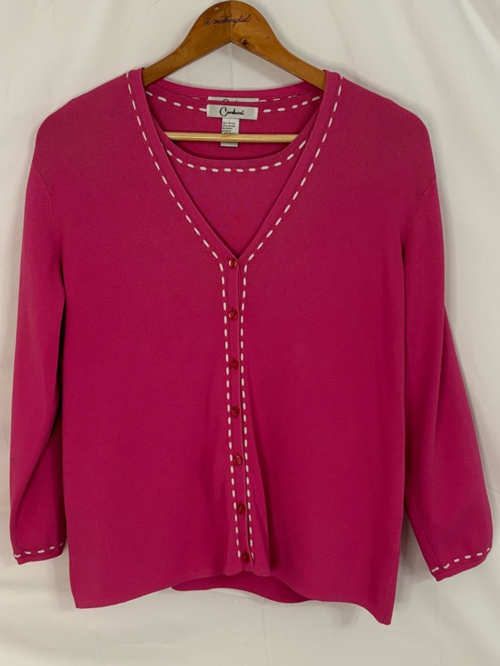 Carducci Pink w/White Contrast Stitching Sweater Set (Cardigan & Vest) - Large